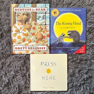 Children's Book Set - Bedtime for Bear, The Kissing Hand, Press Here